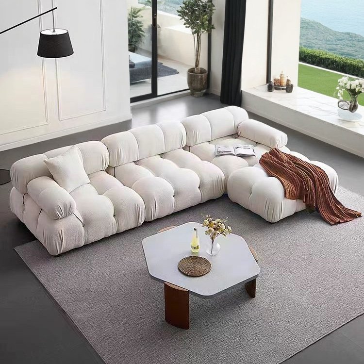 BIXONWOOD Home Living Room Sofas Furniture Set Teddy Velvet Fabric Luxury Sectional Sofa Nordic Designs Apartment Modular Sofa