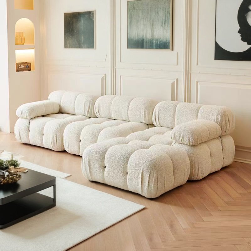 BIXONWOOD Home Living Room Sofas Furniture Set Teddy Velvet Fabric Luxury Sectional Sofa Nordic Designs Apartment Modular Sofa