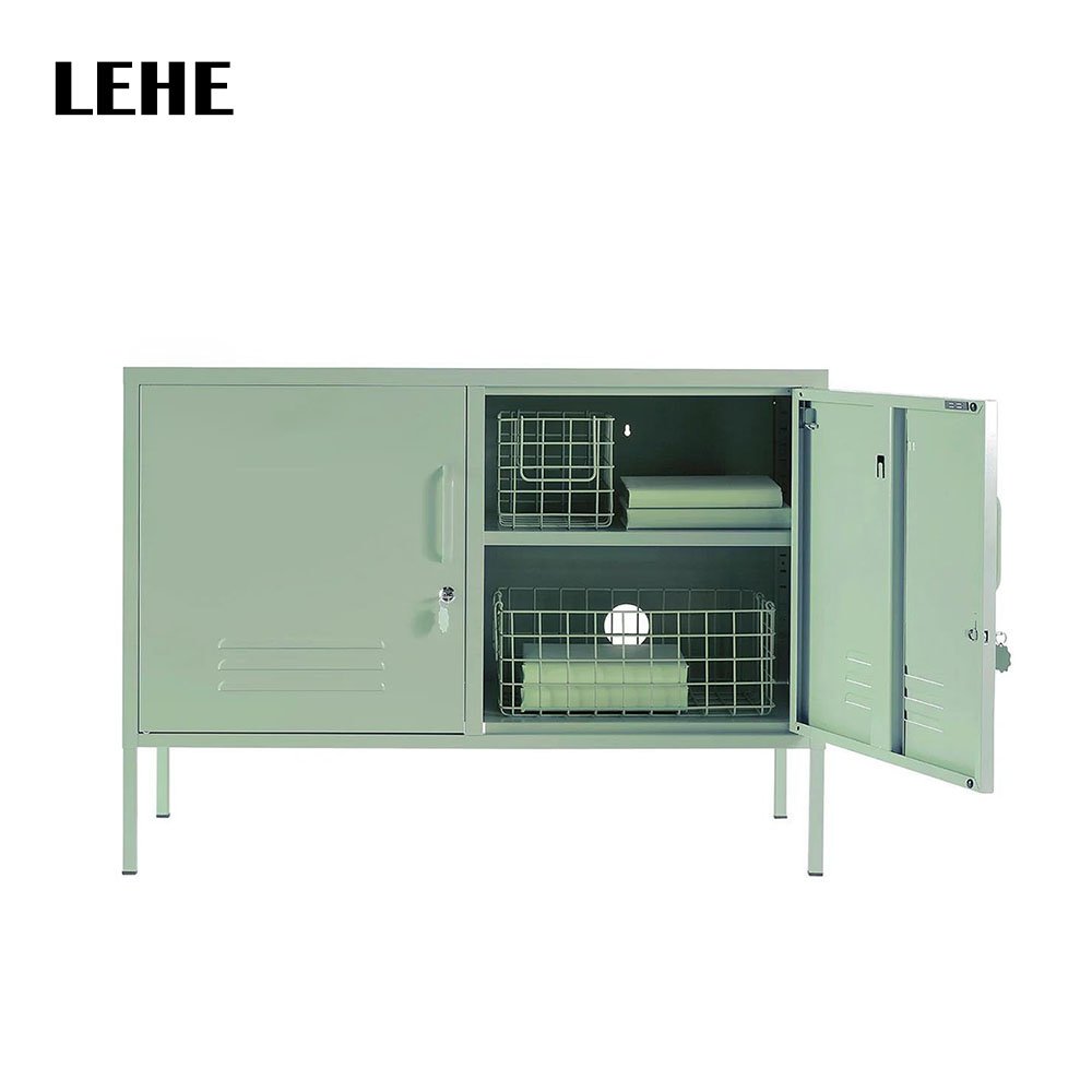 Industrial Furniture Design Live Room Green TV Cabinet Iron Modern 2 Layers Display Storage Steel Cabinet