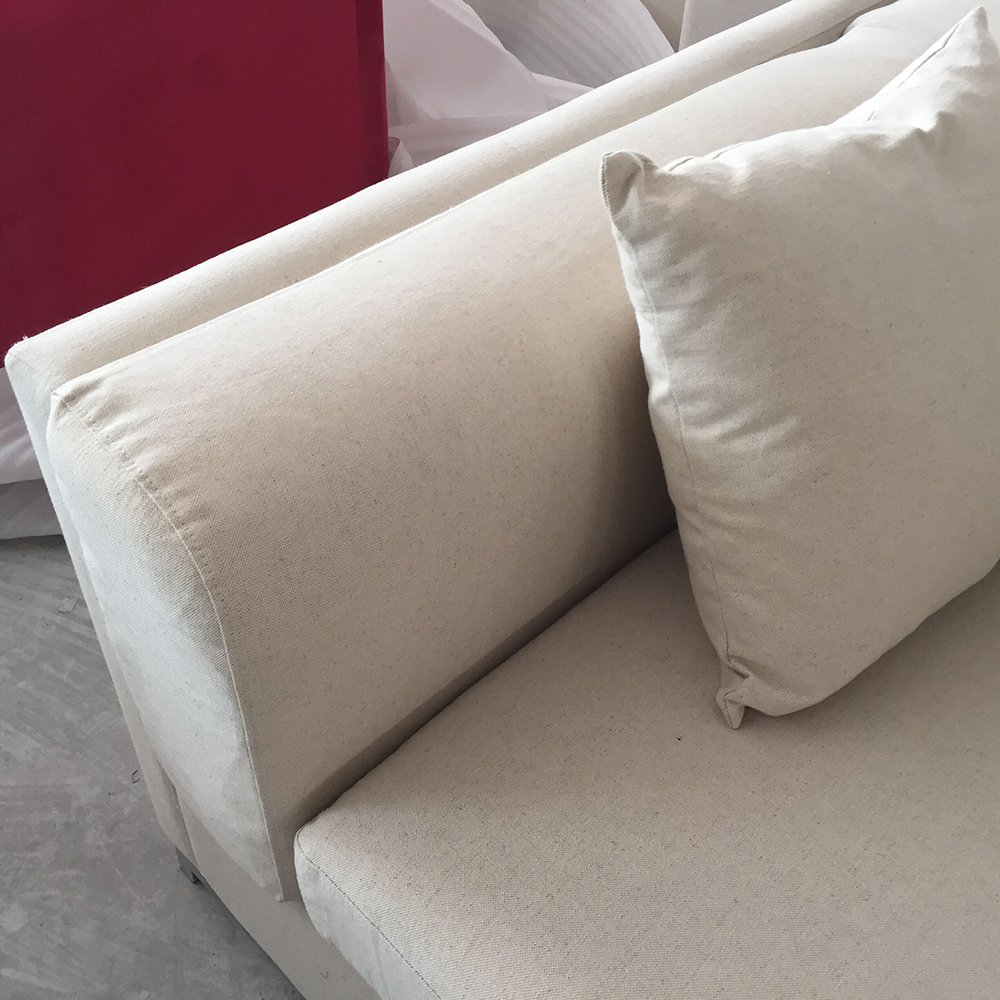 MRS WOODS Hot Selling Modern Design Wooden Cozy Recliner Sofa Natural Linen Upholstered English Living Room Sofa