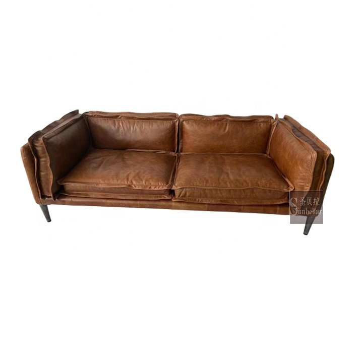 customization rustic brown genuine leather comfort sofas 2 seat apartment living room sofa love seat sofa with metal legs