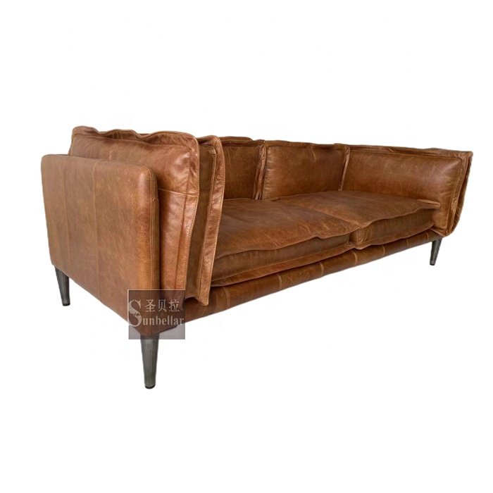 customization rustic brown genuine leather comfort sofas 2 seat apartment living room sofa love seat sofa with metal legs