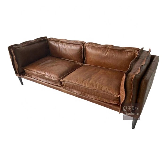 customization rustic brown genuine leather comfort sofas 2 seat apartment living room sofa love seat sofa with metal legs