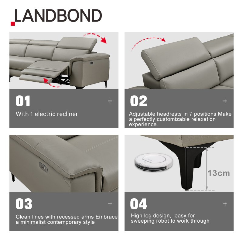Apartment Modern L Shape Sectional Sofa Furniture Electric Recliner Sofa European Reclining Leather Living Room Sofa Set