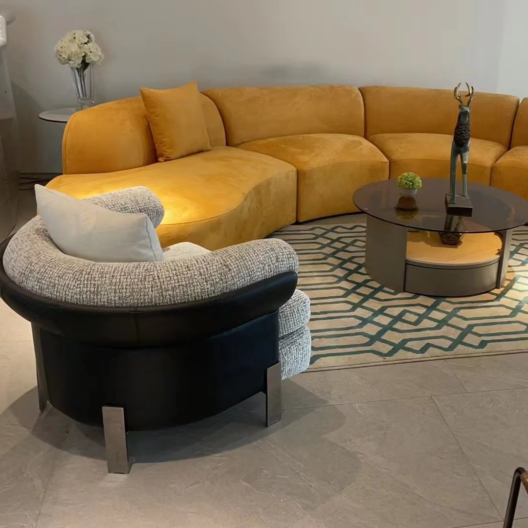 Modern curvilinear sofa set furniture fabric Round yellow living room sofa Apartment circle semi-circular sofa
