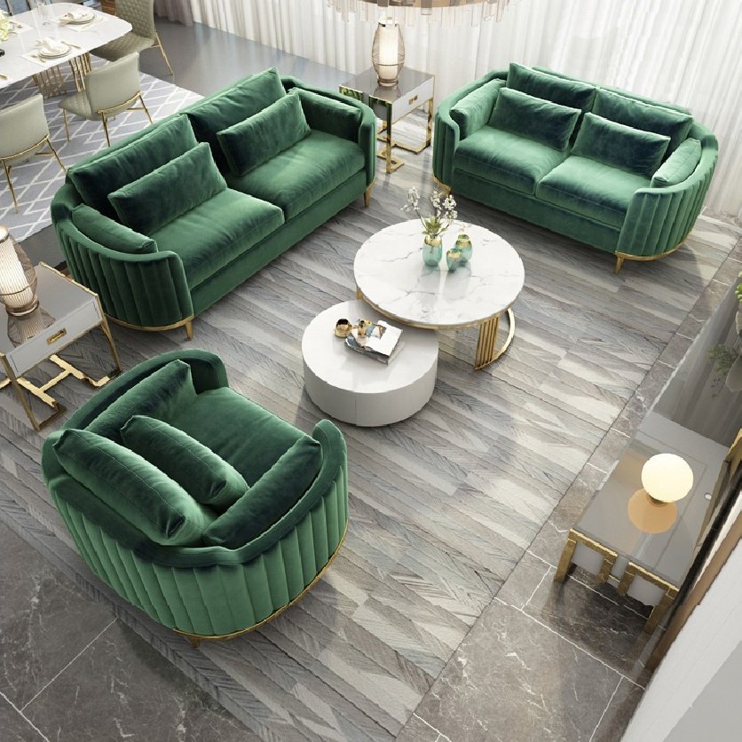 Italian Modern Style Dubai Luxury Fabric Sofa Set Living Room Couch Furniture Curved Home Sofa Set 1+2+3