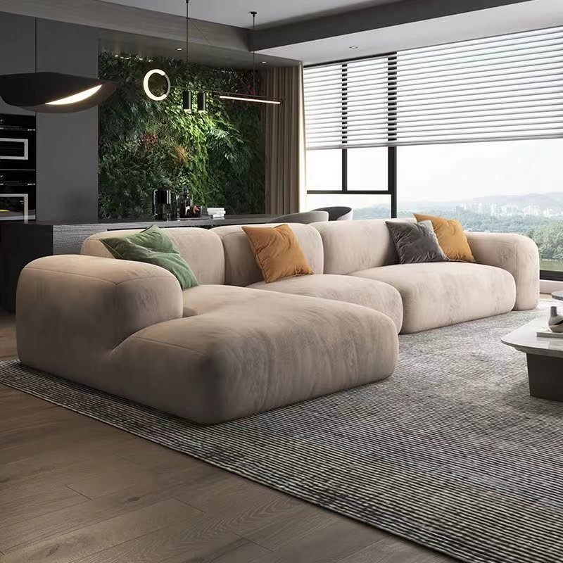 Nordic Luxury L Shape Living Room Sofa Simple Hotel Villa Velvet Modular Sectional Sofa Couch Set