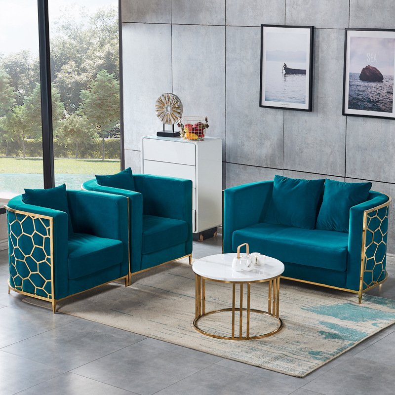 Velvet Luxury Armrest Living Room Leisure Chairs modern Stainless Steel Frame Single seat Sofa Chair
