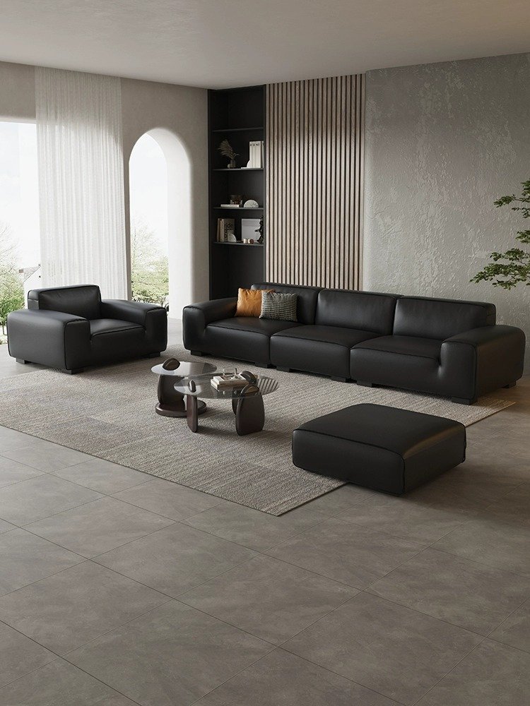 Minimalist leather sofa living room straight lined leather art sofa enlarged three seater modern minimalist living room sofa