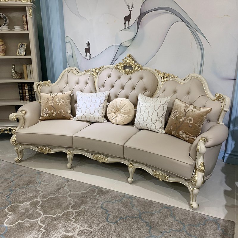 MO LAN European leather solid wood double-sided carved luxury villa large living room sofa combination