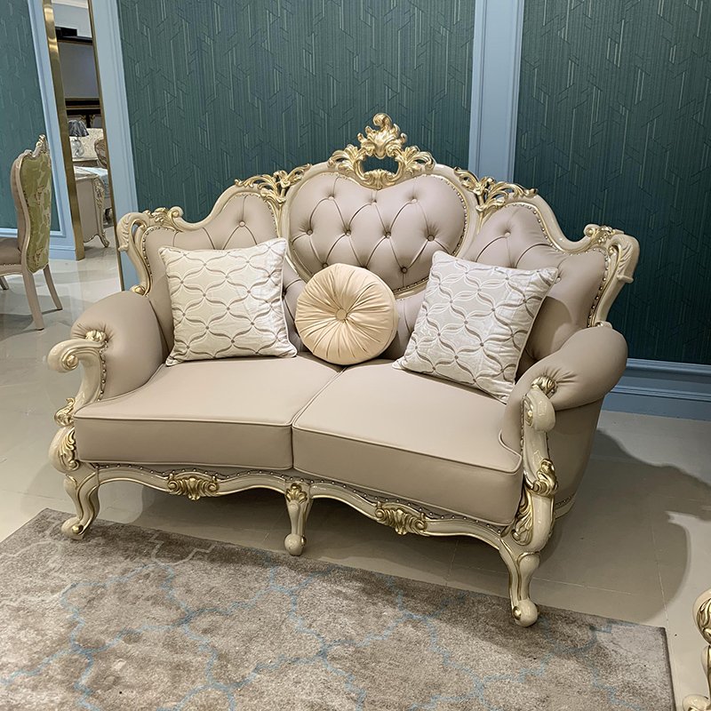 MO LAN European leather solid wood double-sided carved luxury villa large living room sofa combination