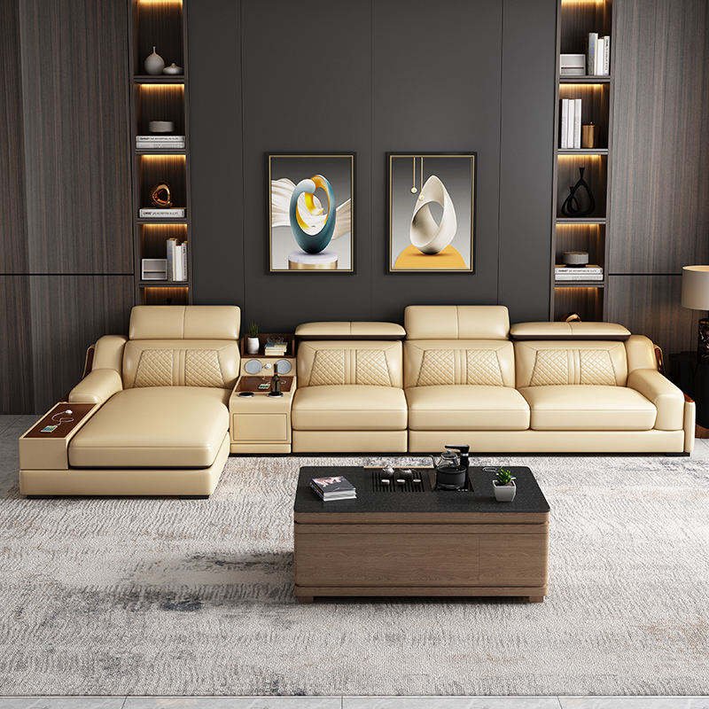 L Shaped Sofa Genuine Leather Wholesale Sectional minimalist couches living room corner set for home