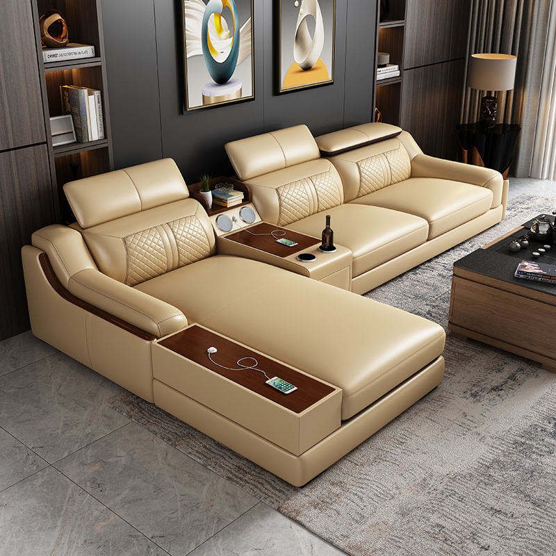 L Shaped Sofa Genuine Leather Wholesale Sectional minimalist couches living room corner set for home