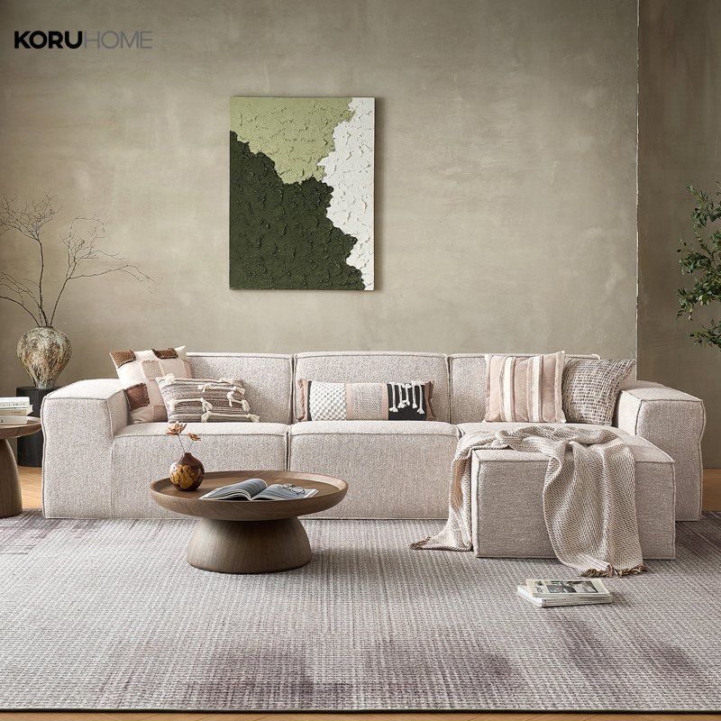 High-Quality Performance Compressed Sofa And Ottoman Modern Linen Living Room Sofas