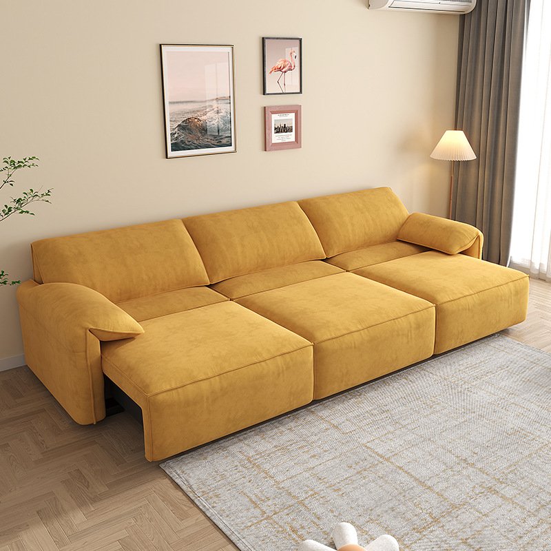 Dual purpose telescopic folding electric sofa bed straight row elephant ears fabric living room sofa