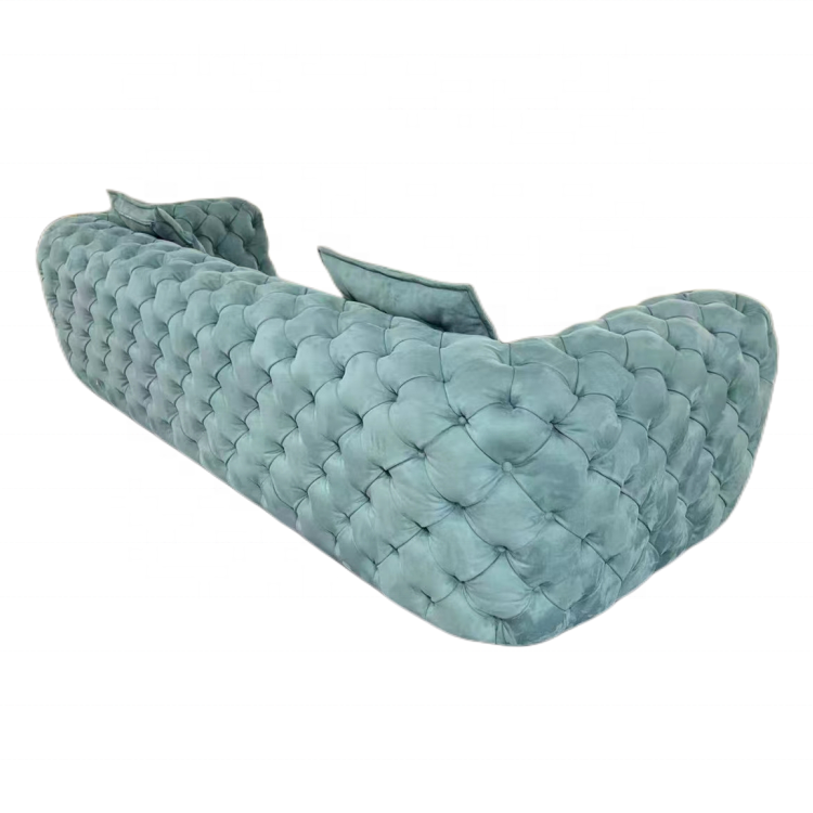 Luxury home chesterfield- sofa upholstery fabric frosted velvet fully tufted buttons 3 seat chesterfield living room sofa