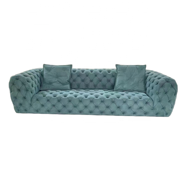 Luxury home chesterfield- sofa upholstery fabric frosted velvet fully tufted buttons 3 seat chesterfield living room sofa