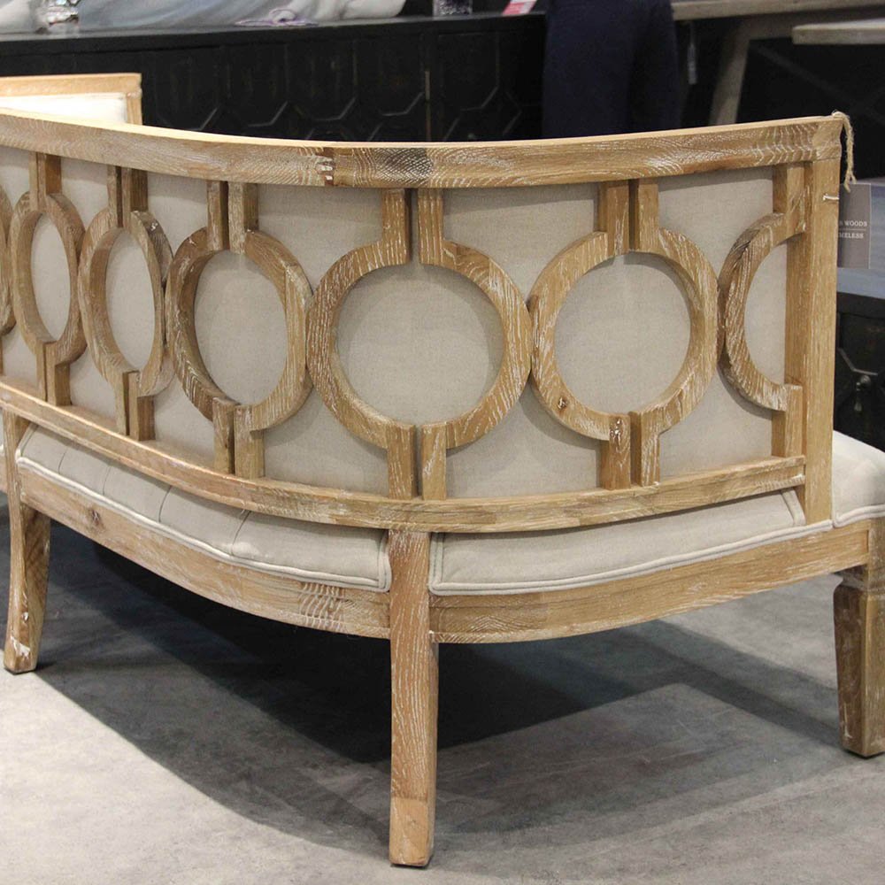 MRS WOODS New Design French Button Tufted Beige Linen Solid Oak Frame Living Room Sofa
