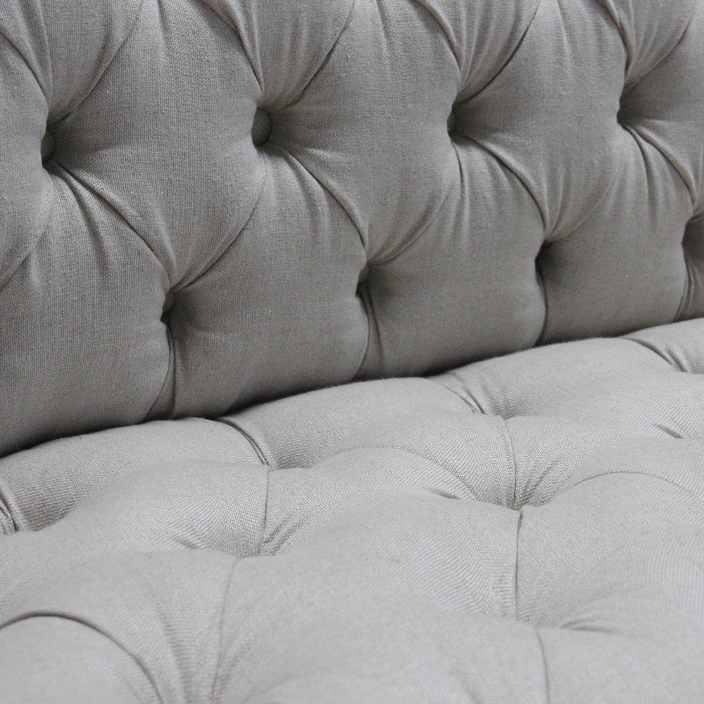 MRS WOODS New Design French Button Tufted Beige Linen Solid Oak Frame Living Room Sofa