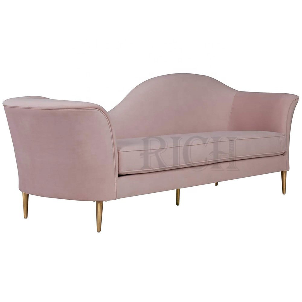 curved simple lounge mid century modern orange luxury soft sofa velvet furniture living room classic pink velvet sofa couch