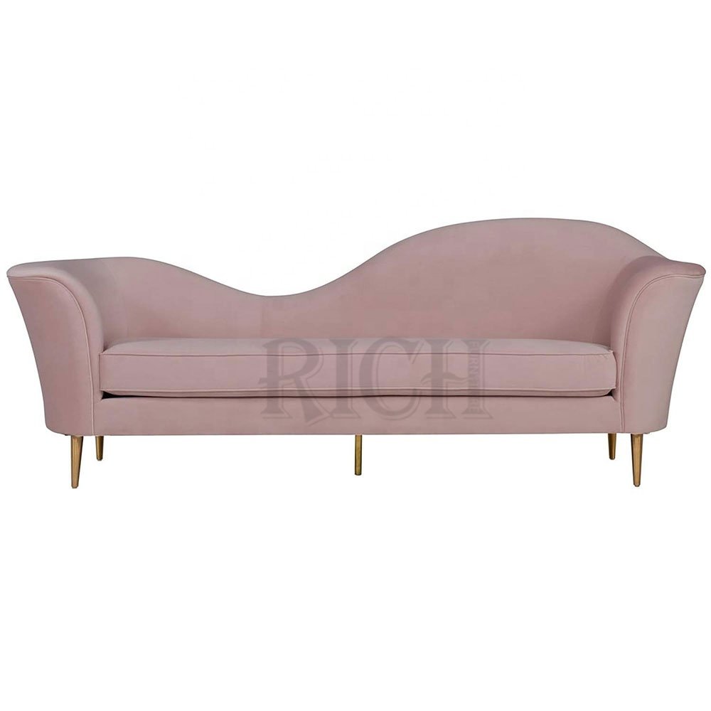 curved simple lounge mid century modern orange luxury soft sofa velvet furniture living room classic pink velvet sofa couch