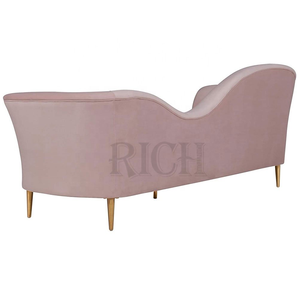 curved simple lounge mid century modern orange luxury soft sofa velvet furniture living room classic pink velvet sofa couch