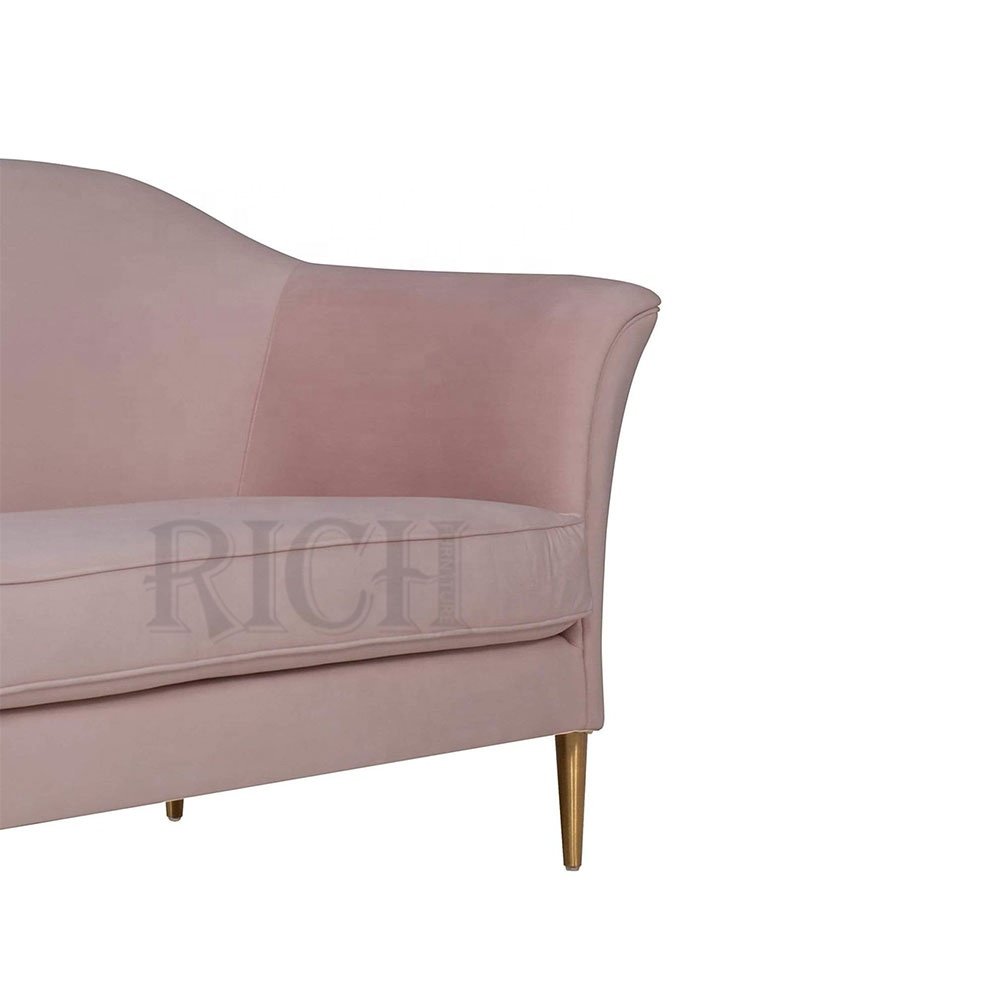 curved simple lounge mid century modern orange luxury soft sofa velvet furniture living room classic pink velvet sofa couch