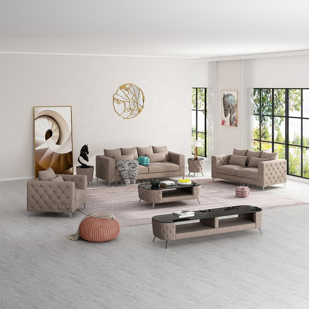 New arrival 123 seats living room sofa set customized color Nordic style button sectional sofa single seat full fabric sofa