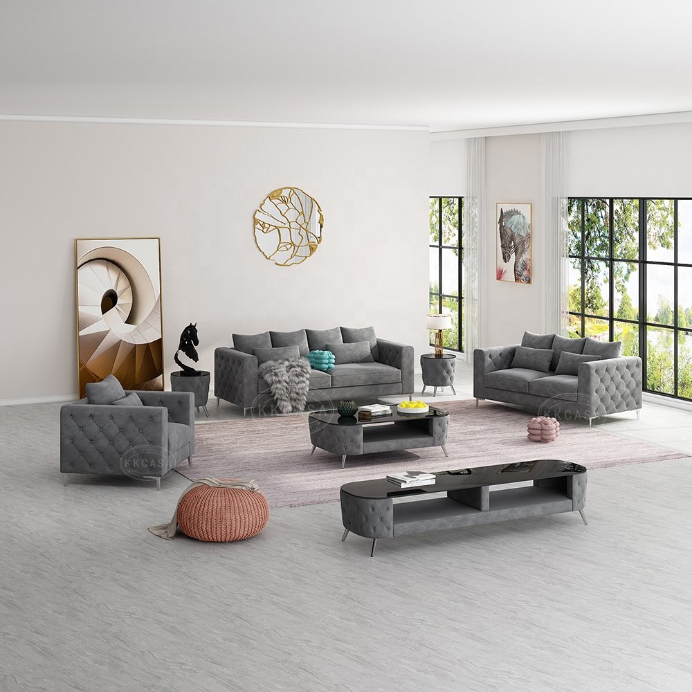 New arrival 123 seats living room sofa set customized color Nordic style button sectional sofa single seat full fabric sofa