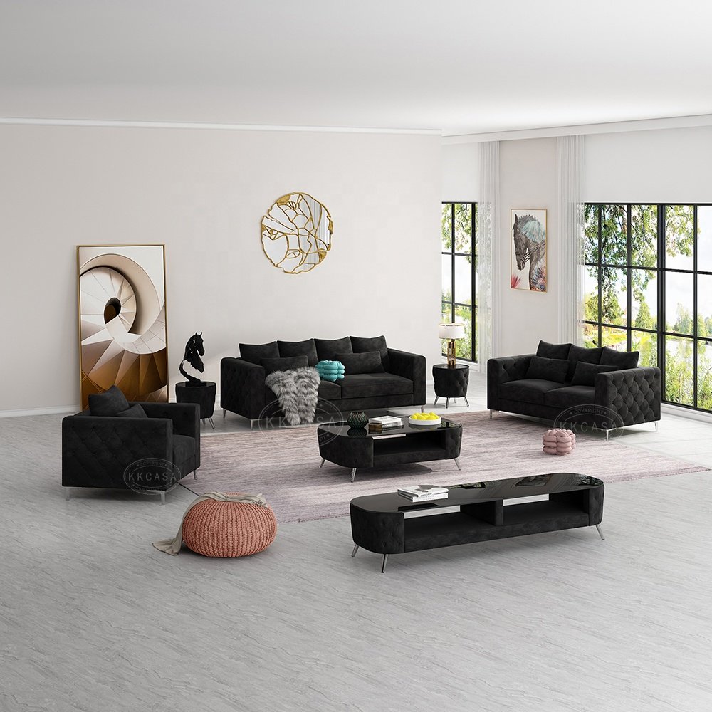 New arrival 123 seats living room sofa set customized color Nordic style button sectional sofa single seat full fabric sofa