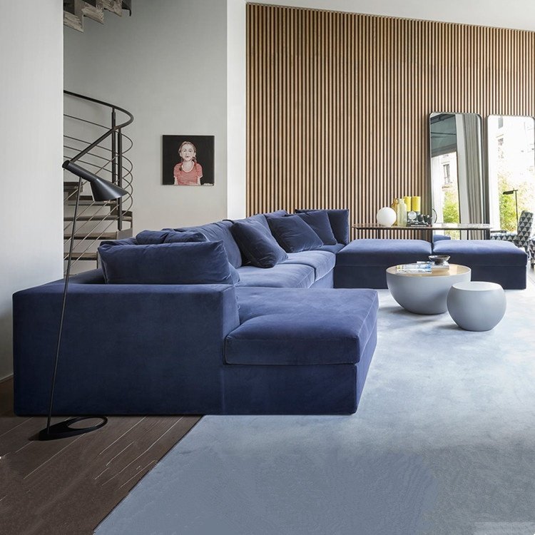 Modern Living Room Furniture Fabric Velvet U Shaped Sofas 7 Seater Black Big Large Couch Sofa Set
