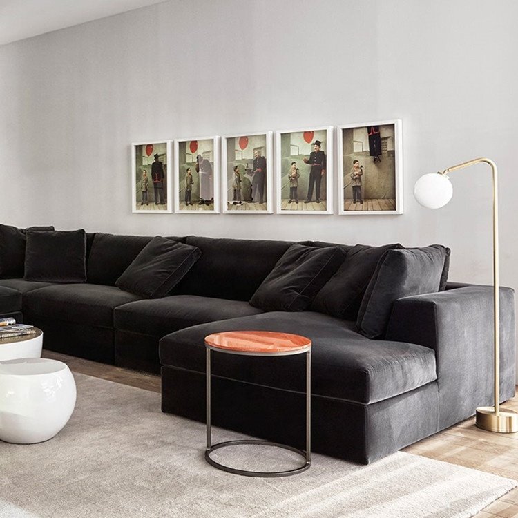 Modern Living Room Furniture Fabric Velvet U Shaped Sofas 7 Seater Black Big Large Couch Sofa Set
