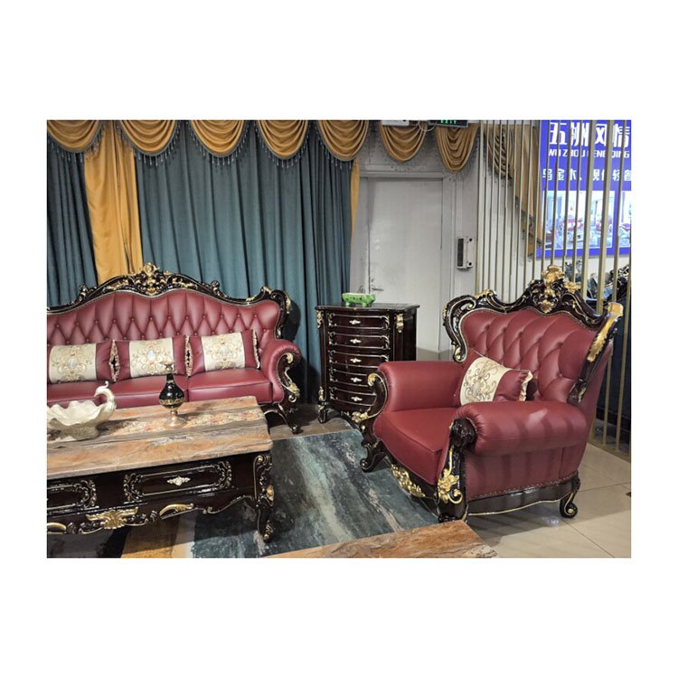 2024 Classical Luxury European Design Living Room Sofa Royal Couch three-piece set Golden Combination Genuine Leather Sofa