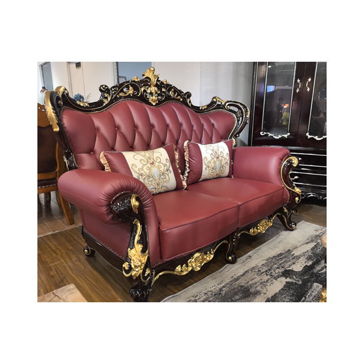 2024 Classical Luxury European Design Living Room Sofa Royal Couch three-piece set Golden Combination Genuine Leather Sofa