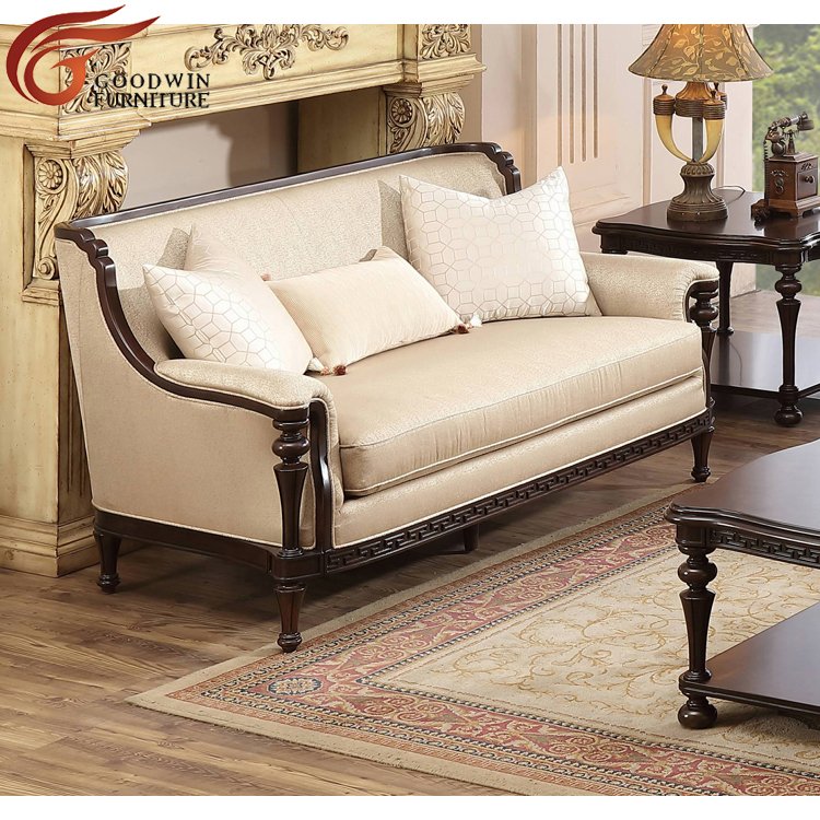American classic sitting room wooden sofa set furniture living room sofa 9783