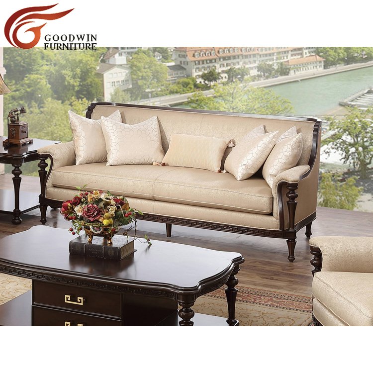 American classic sitting room wooden sofa set furniture living room sofa 9783