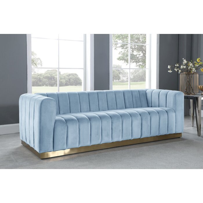Luxury Stainless Steel Base Velvet Fabric Arm Sectional Sofas Chesterfield Sofa For Living Room Sofas