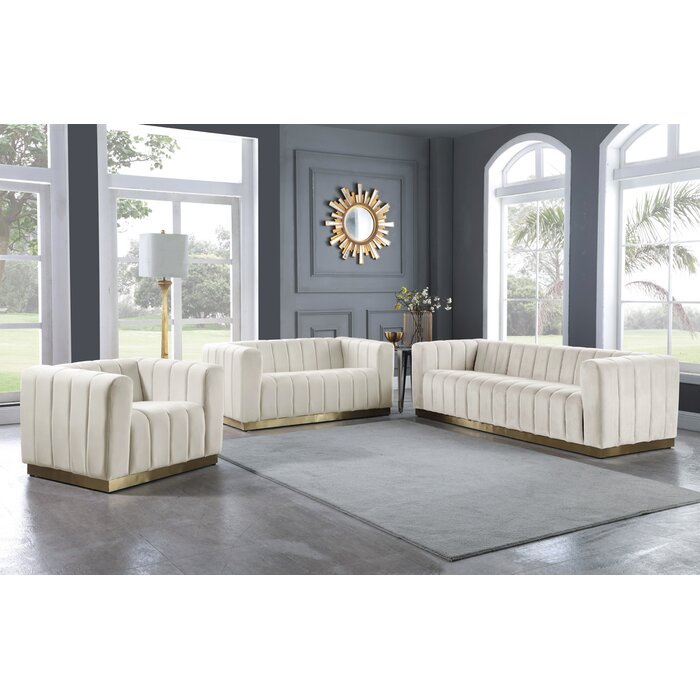 Luxury Stainless Steel Base Velvet Fabric Arm Sectional Sofas Chesterfield Sofa For Living Room Sofas