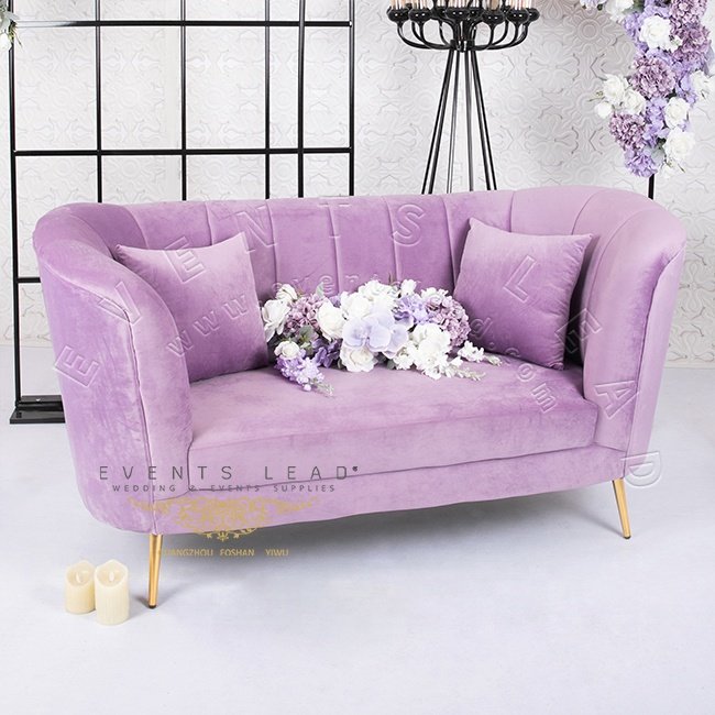 Silver Frame With Light Purple Velvet sofas for living room Two Seat Romantic Wedding Sofa