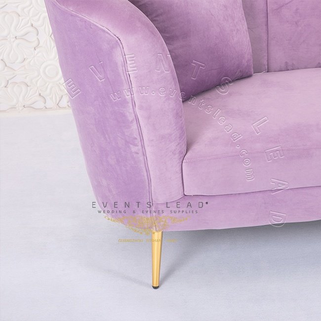 Silver Frame With Light Purple Velvet sofas for living room Two Seat Romantic Wedding Sofa