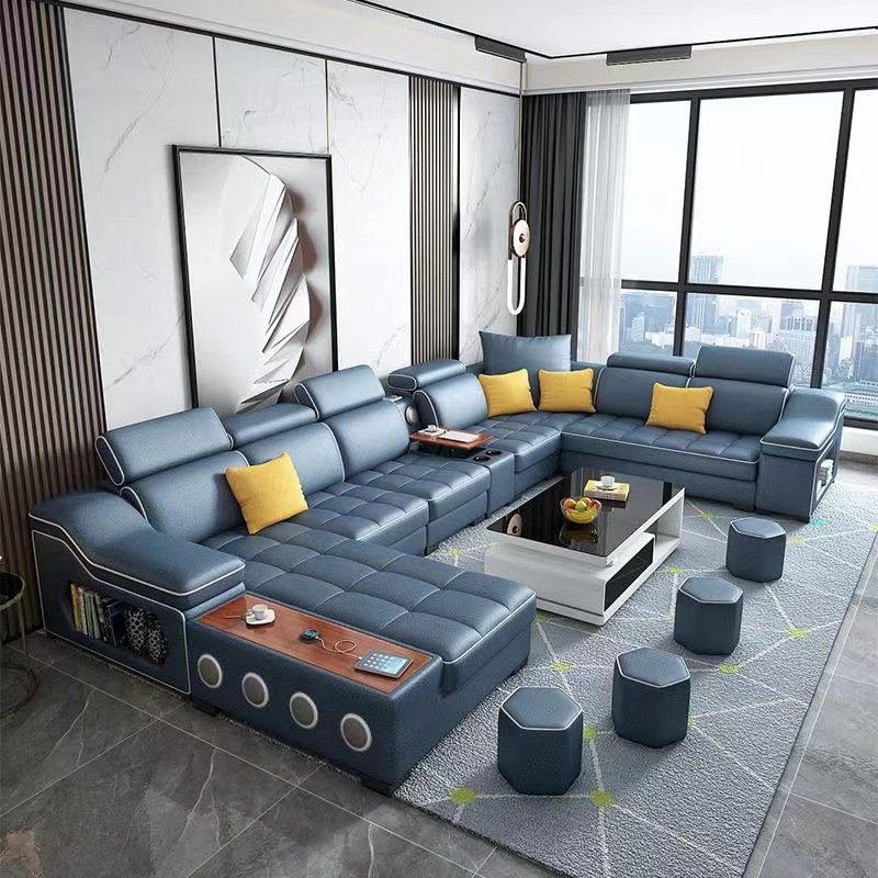 Modern L Shape Sofa 3 Seats Home Furniture Corner Sofa European Style Living room Furniture Living Room Fabric Leather sofa