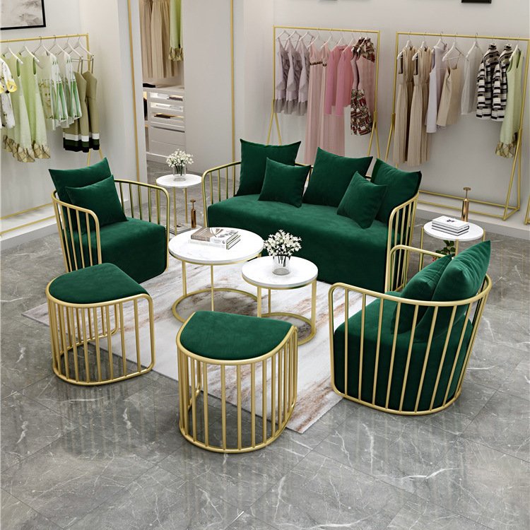 Modern Luxury Velvet Sofa Set Tufted Green Pink Multi-Color Reception Area Furniture Commercial Store Hotel Includes Tea Metal