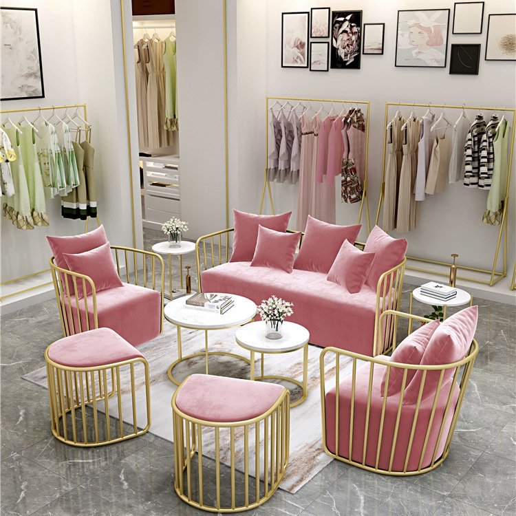 Modern Luxury Velvet Sofa Set Tufted Green Pink Multi-Color Reception Area Furniture Commercial Store Hotel Includes Tea Metal