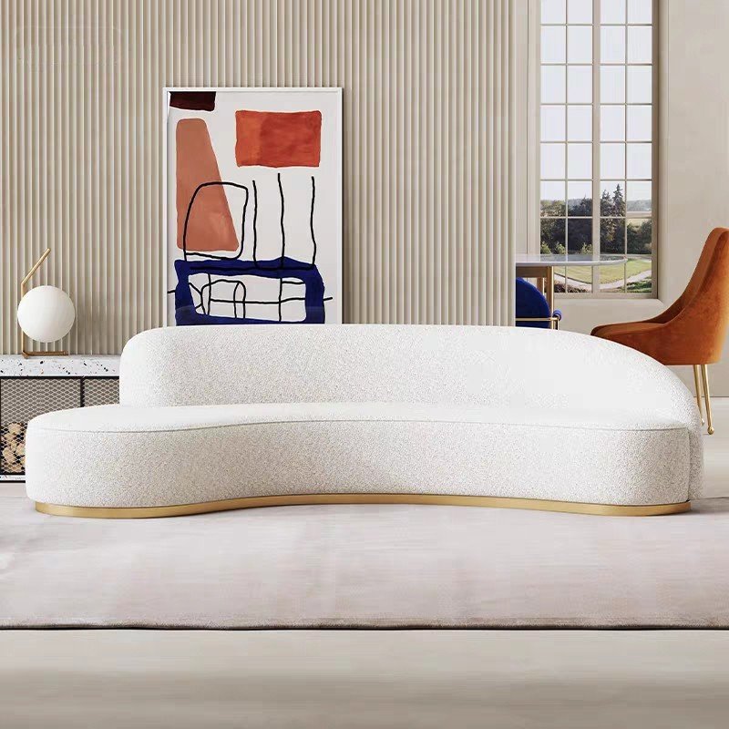 Luxury Elegant Living Room sofa modern Apartment Leisure Reclining Couch White Boucle Upholstered Curved 3 Seater Sofa