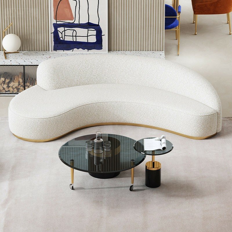 Luxury Elegant Living Room sofa modern Apartment Leisure Reclining Couch White Boucle Upholstered Curved 3 Seater Sofa