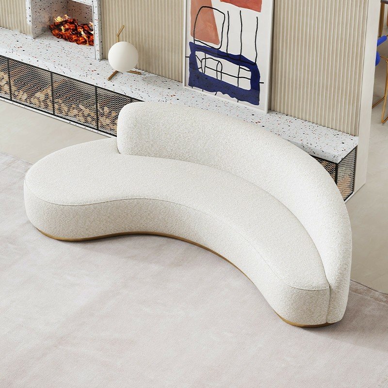 Luxury Elegant Living Room sofa modern Apartment Leisure Reclining Couch White Boucle Upholstered Curved 3 Seater Sofa