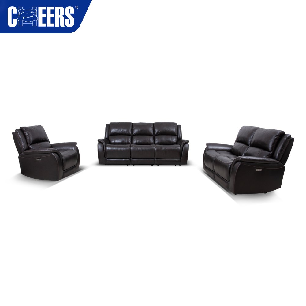 MANWAH CHEERS Power 3+2+1 Top Genuine Leather Upholstered Reclining Sofa Set for Living Room Furniture