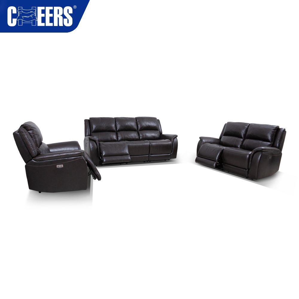 MANWAH CHEERS Power 3+2+1 Top Genuine Leather Upholstered Reclining Sofa Set for Living Room Furniture