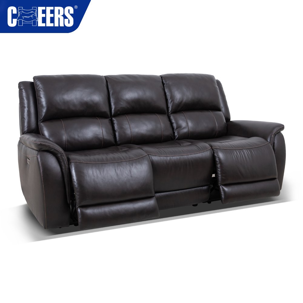 MANWAH CHEERS Power 3+2+1 Top Genuine Leather Upholstered Reclining Sofa Set for Living Room Furniture
