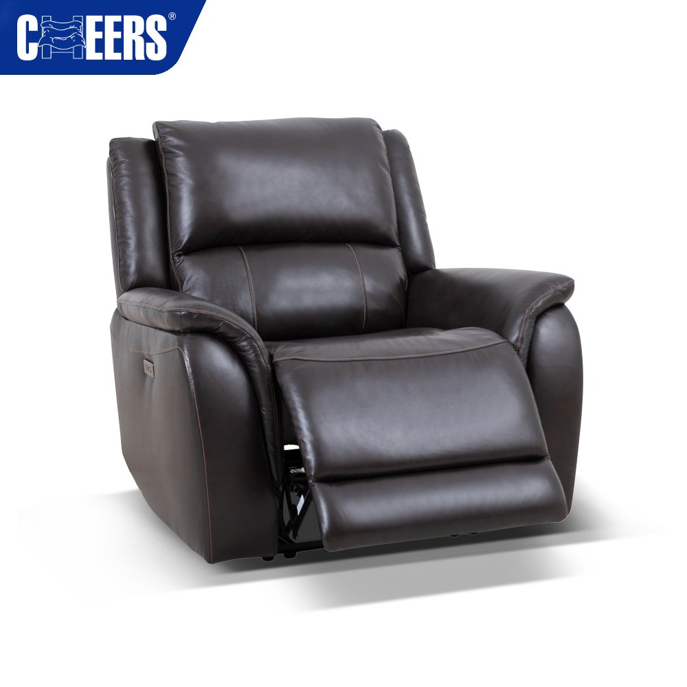 MANWAH CHEERS Power 3+2+1 Top Genuine Leather Upholstered Reclining Sofa Set for Living Room Furniture